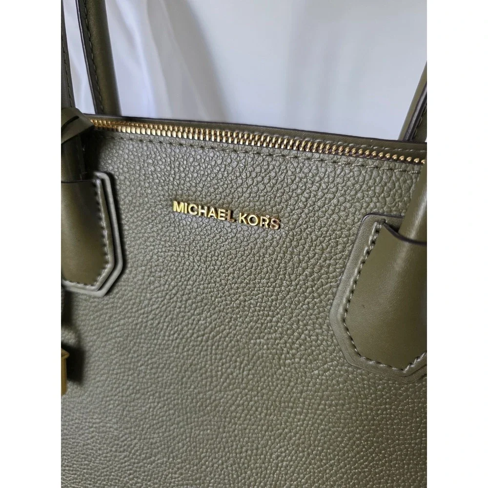Michael Kors‎ Mercer Tote Women Large Olive Green Leather Accordion Bag